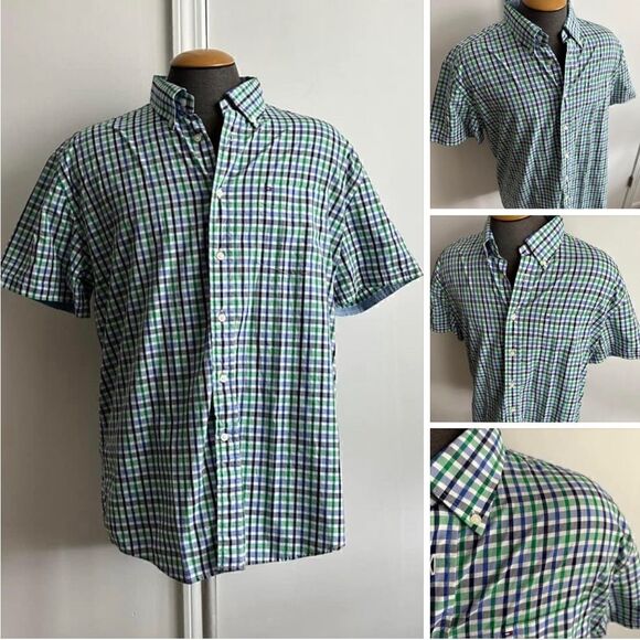 Checker Tommy Hilfiger Short Sleeve Button-Up, Size XL - Picture 1 of 8
